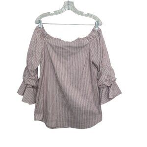 White House Black Market Off Shoulder Striped Blouse Large Red White